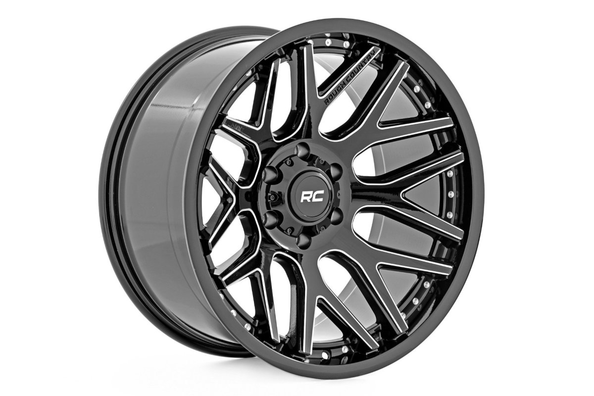 Toyota Pickup Wheel - Rough Country - 95 Series, One-Piece, Machined, 8-spoke - Gloss Black - '86-'95